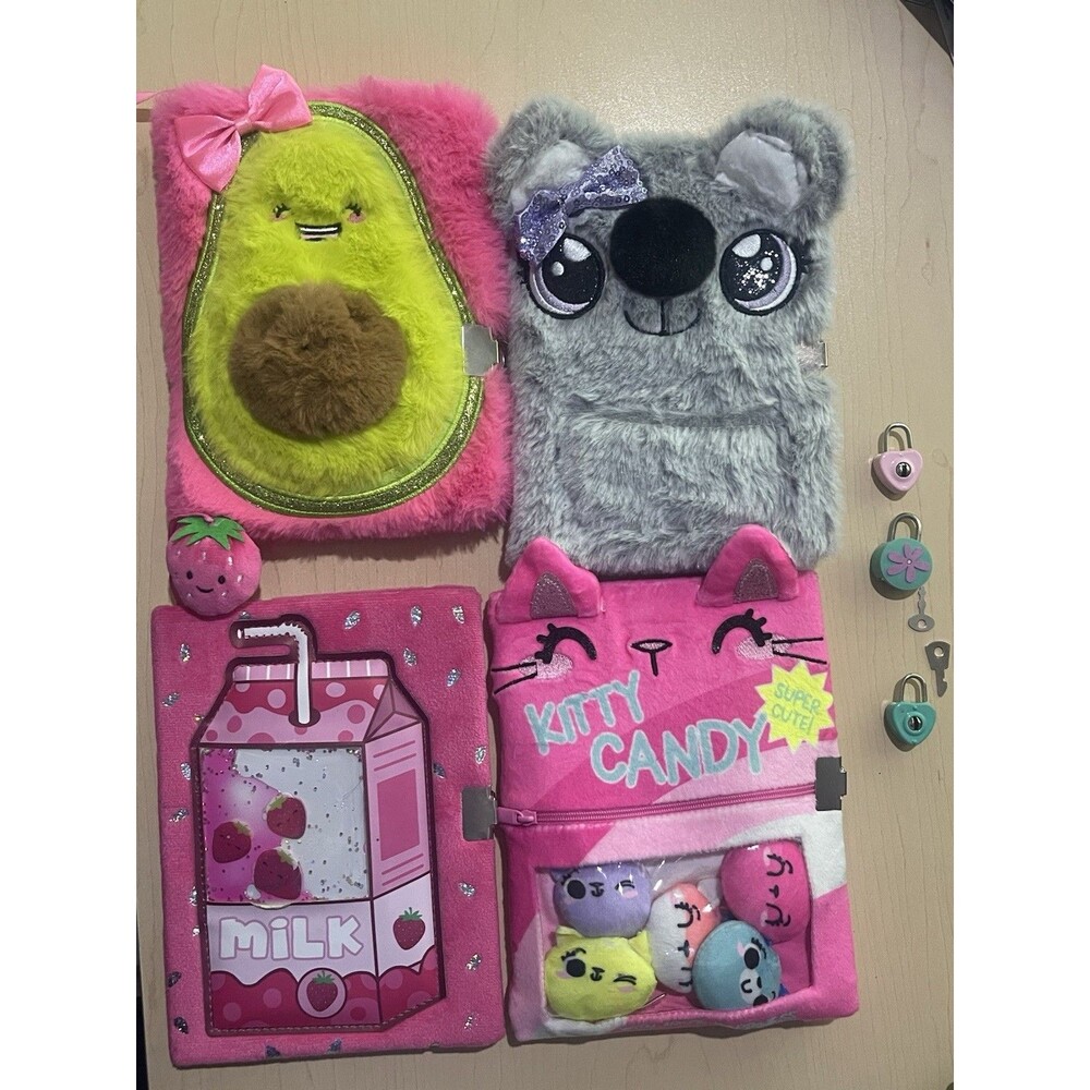 Lot Of 4 Claire’s Kitty Candy Locking Diary Journal Sidney Kuala Ava The Avacado